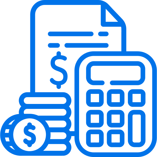 A calculator, receipt and stack of coins