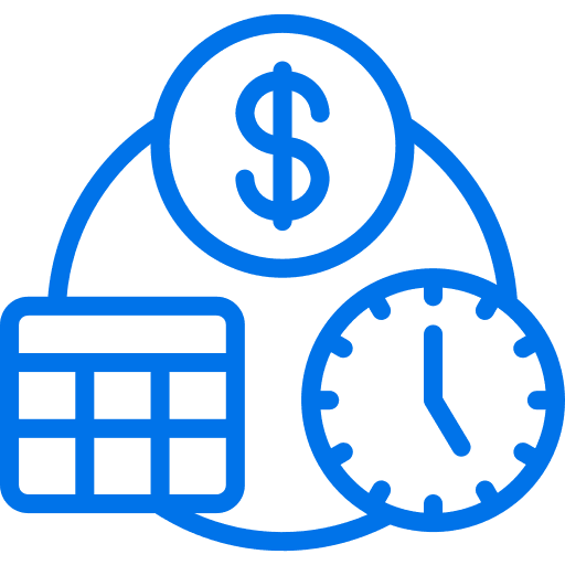 Dollar sign, clock and calendar linked to each other